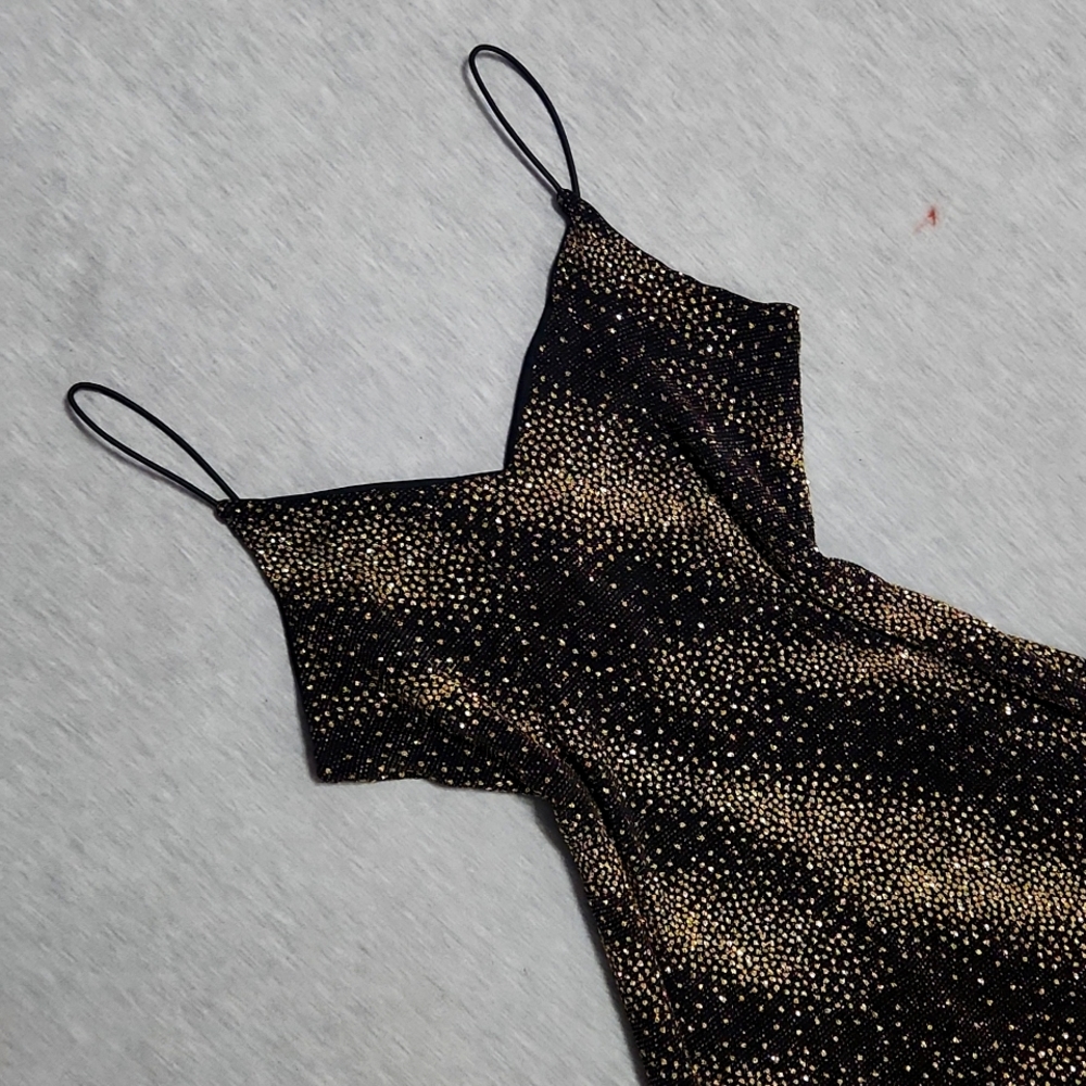 Vintage Sparkly Mini Little Black Party Spaghetti Strap Tank Dress - Picture 4 of 11